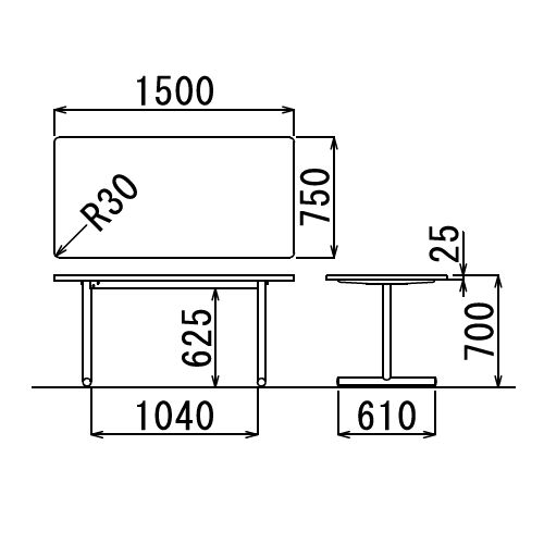 【廃番】会議用テーブル 2本T字脚テーブル MTS-1575 W1500×D750×H700(mm) シルバーカラー脚商品画像2