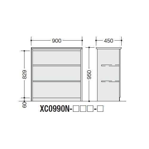 【WEB販売休止中】カウンター ハイカウンター ナイキ XC型 オープンタイプ XC0990N W900×D450×H950(mm)商品画像2